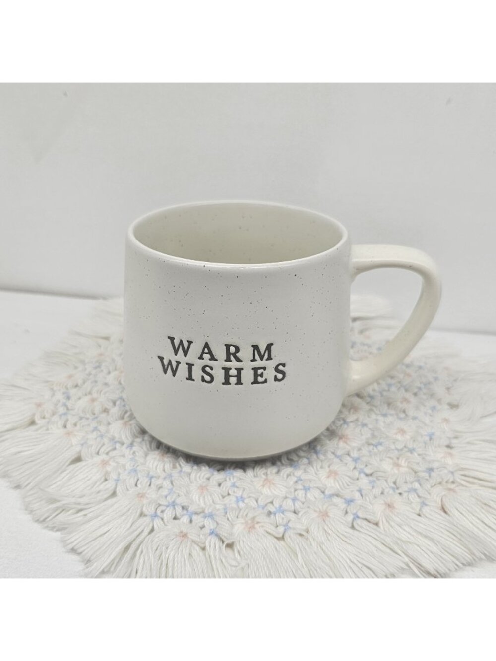 Marketplace Brands Warm Wishes Coffee Double Sided Mug White Speckled Stoneware